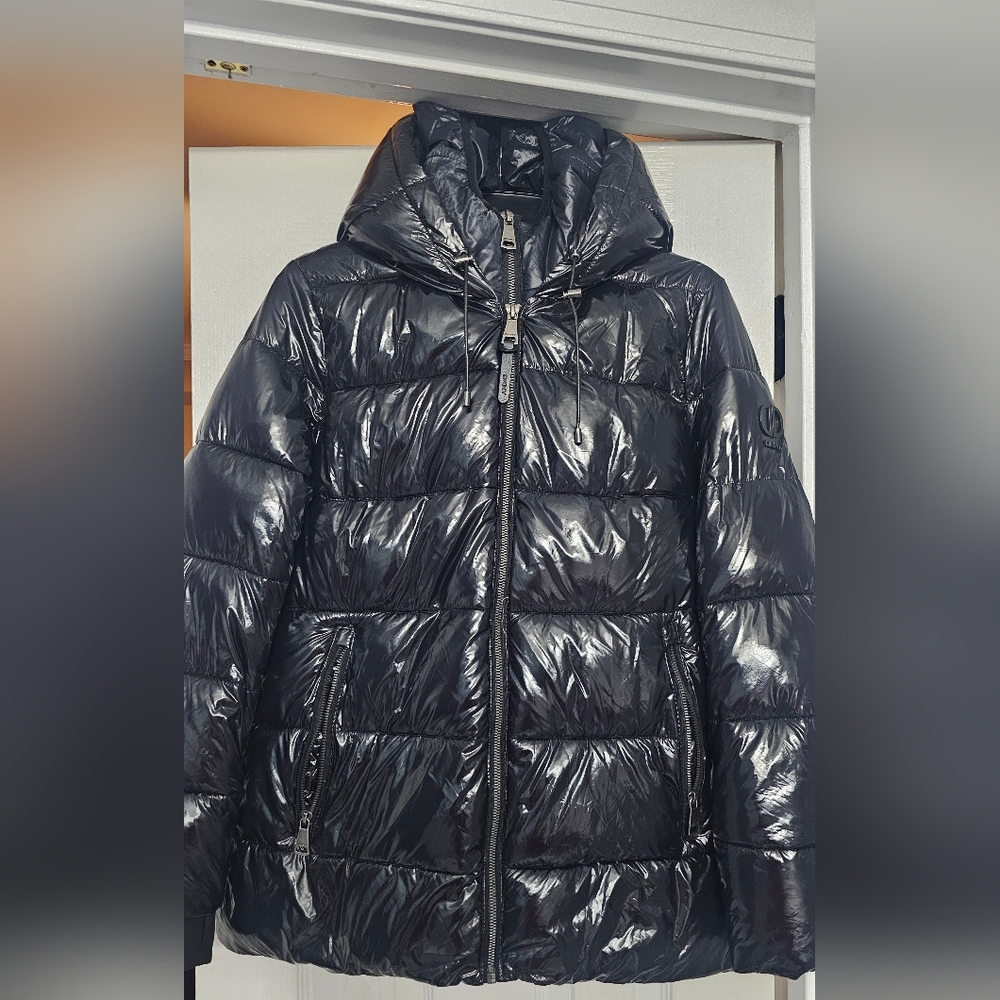 DKNY Women's Puffer Coat, specifically a style featuring a double hood and zippe - Picture 12 of 14